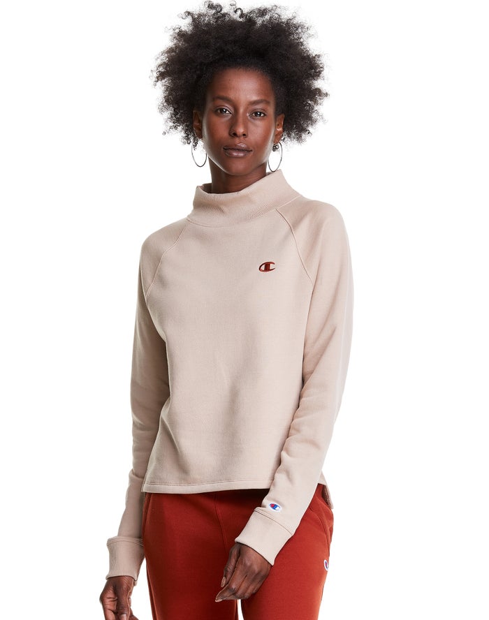 Sudadera Champion Mujer - Powerblend Fleece Mock Neck Embroidered Logo ( Creme ) 1034968-NO